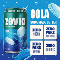 Zevia Zero Sugar Soda, Cola, 16 oz Cans (12-Pack) – Naturally Sweetened, Non-GMO Project Verified, Gluten-Free, Vegan