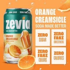 Zevia Zero Sugar Soda, Orange Creamsicle, 12 oz Cans (8-Pack) – Caffeine Free, Naturally Sweetened, No Calorie Soda - Non-GMO Project Verified, Gluten-Free, Vegan
