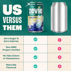 Zevia Zero Sugar Soda, Vanilla Cola, 12 oz Cans (8-Pack) – Naturally Sweetened, Non-GMO Project Verified, Gluten-Free, Vegan