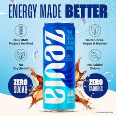 Zevia Zero Sugar Energy Drink,Kola,12 oz Cans – Naturally Sweetened,Non-GMO Project Verified,Gluten-Free,Vegan,(Pack of 24)