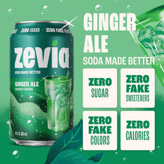 Zevia Zero Sugar Soda, Ginger Ale, 12 oz Cans (8-Pack) – Naturally Sweetened, Non-GMO Project Verified, Gluten-Free, Vegan