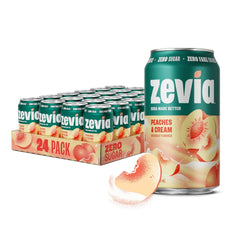 Zevia Zero Sugar Soda, Peaches and Cream, 12 oz Cans (24-Pack) – Caffeine Free, Naturally Sweetened, No Calorie Soda - Non-GMO Project Verified, Gluten-Free, Vegan