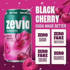 Zevia Zero Sugar Soda, Black Cherry, 12 oz Cans (24-Pack) – Naturally Sweetened, Non-GMO Project Verified, Gluten-Free, Vegan