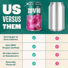 Zevia Zero Sugar Soda, Black Cherry, 12 oz Cans (24-Pack) – Naturally Sweetened, Non-GMO Project Verified, Gluten-Free, Vegan
