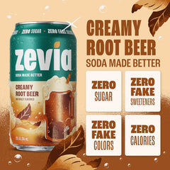 Zevia Zero Sugar Soda, Creamy Root Beer, 16 oz Cans (12-Pack) – Naturally Sweetened, Non-GMO Project Verified, Gluten-Free, Vegan
