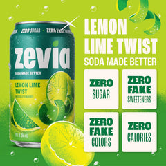 Zevia Zero Sugar Soda, Lemon Lime Twist, 12 oz Cans (24-Pack) – Naturally Sweetened, Non-GMO Project Verified, Gluten-Free, Vegan