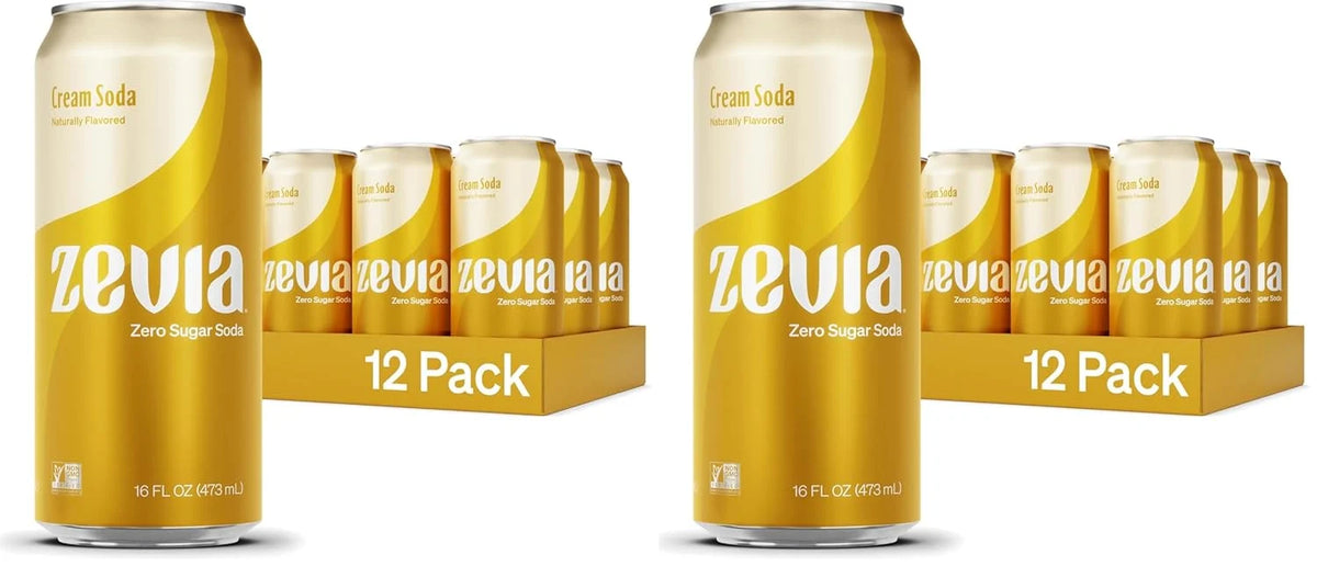 Zevia Zero Sugar Soda,Cream Soda,16 oz Cans – Naturally Sweetened,Non-GMO Project Verified,Gluten-Free,Vegan,(Pack of 24)