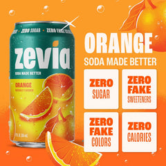 Zevia Zero Sugar Soda, Orange, 12 oz Cans (24-Pack) – Naturally Sweetened, Non-GMO Project Verified, Gluten-Free, Vegan