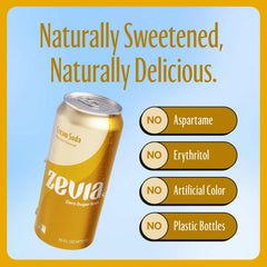Zevia Zero Sugar Soda,Cream Soda,16 oz Cans – Naturally Sweetened,Non-GMO Project Verified,Gluten-Free,Vegan,(Pack of 24)
